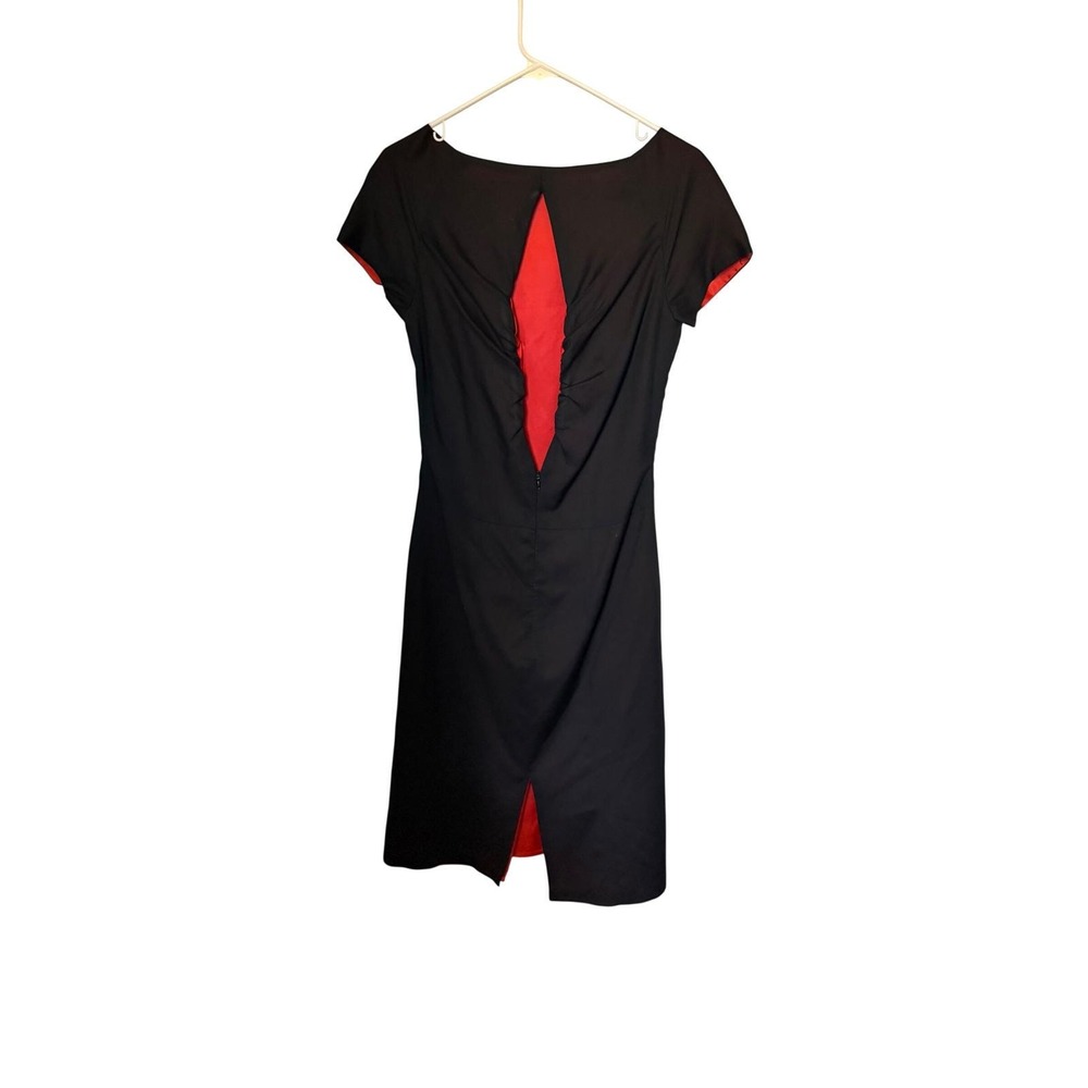 Mark Montano New York Black Sheath Dress Red Lining Back Cutout Womens Small